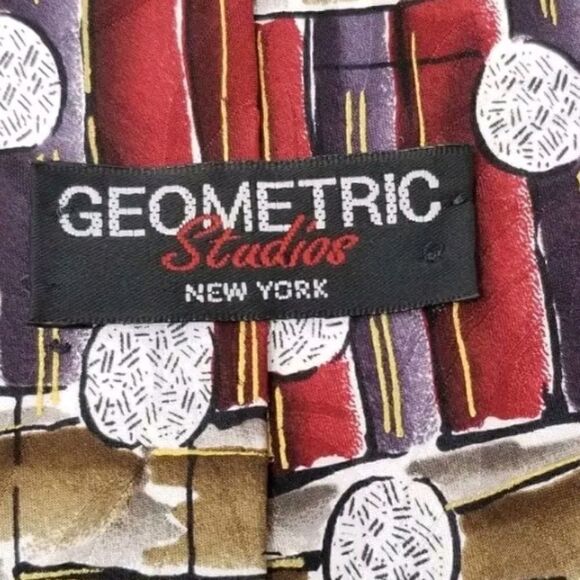 Geometric Studios Red Purple & Tan Abstract Tie - Picture 3 of 5